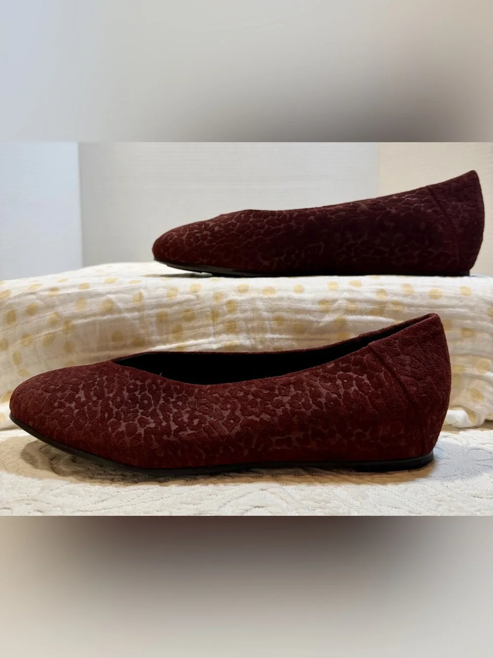 Eileen Fisher Suede Ballet Flats Burgundy 9.5 Leopard-Embossed Pattern Slip-on
